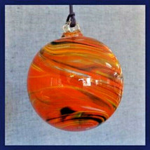 Hanging Glass Ball 4&quot;  Orange, Yellow, Dark Blue &amp; White Swirls (1) HB53-2 - $15.15