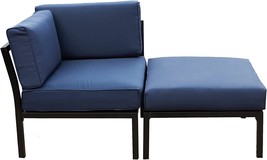 Loveseat Couch With Corner Sofa And Metal Steel Frame Ottoman From, Blue. - £230.08 GBP