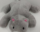 JLA Home Gray Plush kitty cat pillow pink ears nose lying down flat Macy&#39;s  - £30.92 GBP