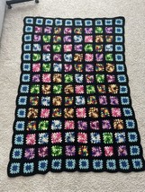 Vtg Handmade Afghan Crochet Throw Granny Square Multi-Color roseanne Grannycore - £36.07 GBP