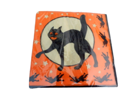 2 New Vintage Halloween Black Cat Paper Napkins 12&quot; Sq 2 Ply Orange Black Moon - £4.74 GBP