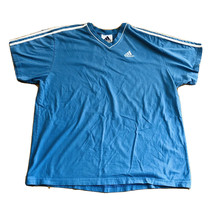Adidas Three Stripe Embroidered Logo V Neck T Shirt Blue Mens Size XL Co... - $28.70