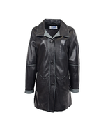 DR203 Ladies Classic Parka Real Leather Coat Trim Jacket Black-Grey - £166.89 GBP