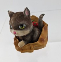 Just Play Kitty in My Pocket Flocked Cat Brown Gray Kitten in Basket 1.5 Inch  - £7.40 GBP