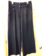 TAIKONHU Anthropologie Black Wide Leg Trousers Style Pants 10 Logo Butto... - £39.46 GBP