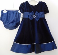 Dress 2 Pc Rare Editions Navy Velvet Taffeta Dress &amp; Matching Panties 18M Nwt - £23.97 GBP