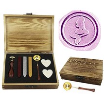 Mermaid Wax Seal Stamp Sealing Wax Sticks Candle Wood Gift Box Kit Wedding Invit - $32.99