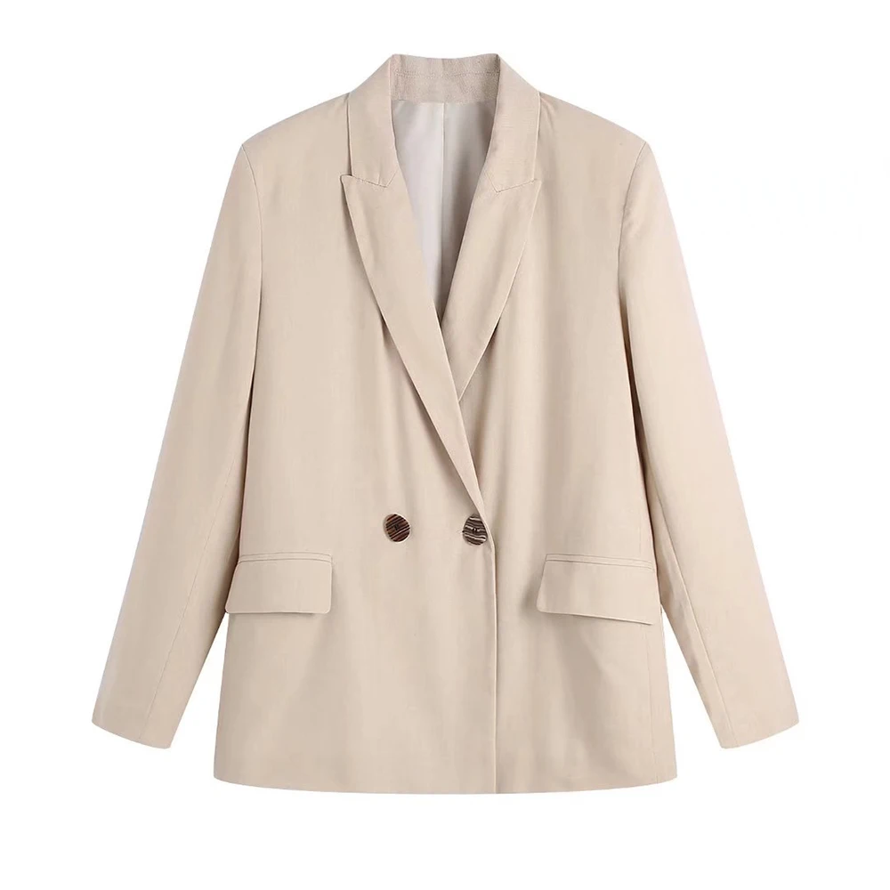    Women&#39;s Jacket Double Breasted Solid Color Suit Jacket Retro Long Sleeve Wome - £130.44 GBP