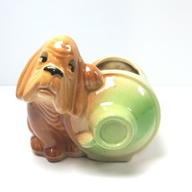 Vtg Shawnee Art Pottery Planter Figurine 610 Hound Dog Puppy Green Jug P... - $10.00