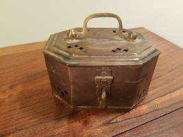 Antique Brass Hinged Lidded Lockable Oval Container Trinket Lock Box w/ Handle - £7.99 GBP