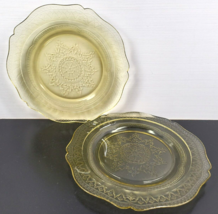 (2) Federal Patrician Amber Luncheon Plates Set Depression Yellow Etched Vintage - £23.71 GBP