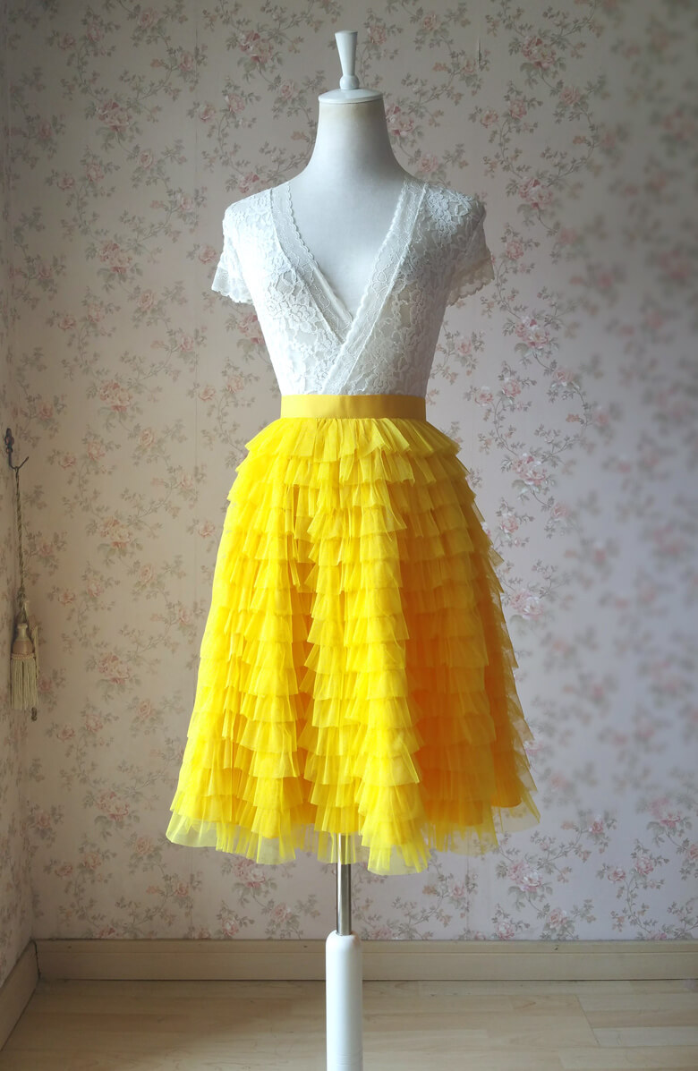 Tiered tulle skirt wedding party skirt yellow 2