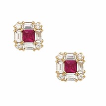 14K Solid Yellow Gold 7MM Square Cut Prong Ruby July Birthstone Studs ER-PE1-7 - £74.83 GBP
