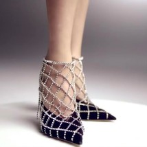 A Pair Crystal Mesh Fringed High Heel Anklets For Women Bohemia Luxury 2022 Summ - £23.97 GBP