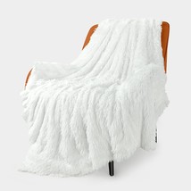 Toonow Extra Soft Fuzzy Faux Fur Throw Blanket 50&quot;X60&quot;, Reversible, Pure White - $41.99