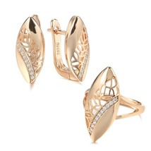 Kinel 2021 Trendy Ethnic Bride Wedding Earring Ring Sets 585 Rose Gold Natural Z - £24.66 GBP