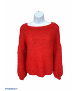 Red Comfy Soft Knit Sweater w/ Puff Sleeves Pullover Christmas Sweater S... - €20,11 EUR