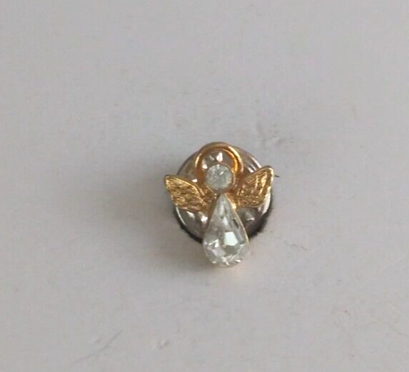 Vintage Tiny Jeweled White &amp; Gold Tone Lapel Hat Pin - $7.43
