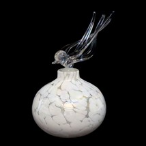 Vintage Golden Crown E&amp;R Art Glass White Parfume Bottle With Bird Stopper - £29.72 GBP