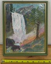 Folk Art Pittura Art Acrilico Su Tavola con Cornice Cascata Foresta Scena Hk - $135.66