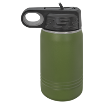 Olive Grn. 12oz Dbl. Wall Insulated Stainless Steel Sport Bottle  Flip Top Straw - £13.98 GBP