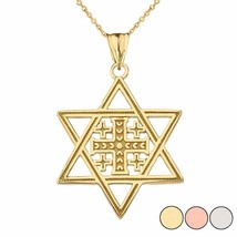 10k Solid Yellow Gold Jerusalem Cross In Star Of David Pendant Necklace - £100.41 GBP+