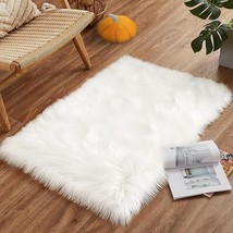 LJD 2x3 FIT White Fur Rug Fluffy Throw Sheepskin Small Rug for Bedroom B... - $79.99
