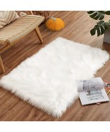 LJD 2x3 FIT White Fur Rug Fluffy Throw Sheepskin Small Rug for Bedroom B... - $1,478.58 MXN