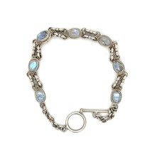 Pierre de Lune Cabochon Argent Sterling Bracelet Lien 7.25 &quot; Fermoir Toggle - $3,447.10 MXN
