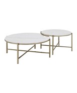 Zaidee 2PC Nesting Table Set, Natural Marble Top &amp; Nickel Finish - $12,259.41 MXN