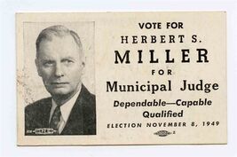 Herbert S Miller for Municipal Judge Middletown Ohio 1949 Card Horse Car  - $17.80