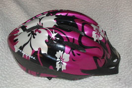 SCHWINN cycling HELMET fuchsia w/splash of silver-black flowers, youth  (Nclst - $22.00