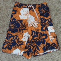 Boys Swim Shorts Cargo Hang Ten Orange Blk White Hibiscus Swimsuit Trunk... - $3.96