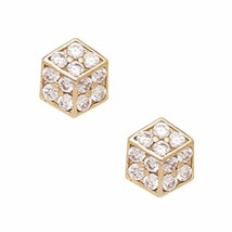 14K Solid Yellow Gold 6MM Prong Set Cubic Zircon Cube Studs ER-PE20 - £54.48 GBP