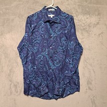 Geoffrey Beene Mens Dress Shirt XL Teal Blue Paisley Button Up Casual Office - £20.68 GBP