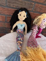 3 Plush Mermaid Stuffed Animals Blonde Dark Hair Sparkly Fins - £3.05 GBP