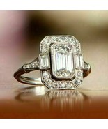 Art Deco Antique 2Ct Emerald Simulated Diamond Engagement Ring Sterling ... - £103.31 GBP