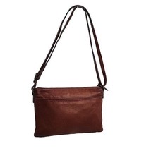 Margot Bag Shoulder Crossbody Zippered Brown Leather Exterior Zip Slip Sections - £22.94 GBP