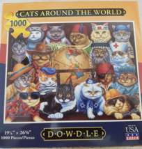 Dowdle Folk Art Jig Saw Puzzle Cats Around The World 1000 Piece Possibly... - $18.70