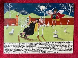 Mexican Folk Art Skeletons Want Cemetery Dance Day Of The Dead Retablo Ex Voto - £47.13 GBP