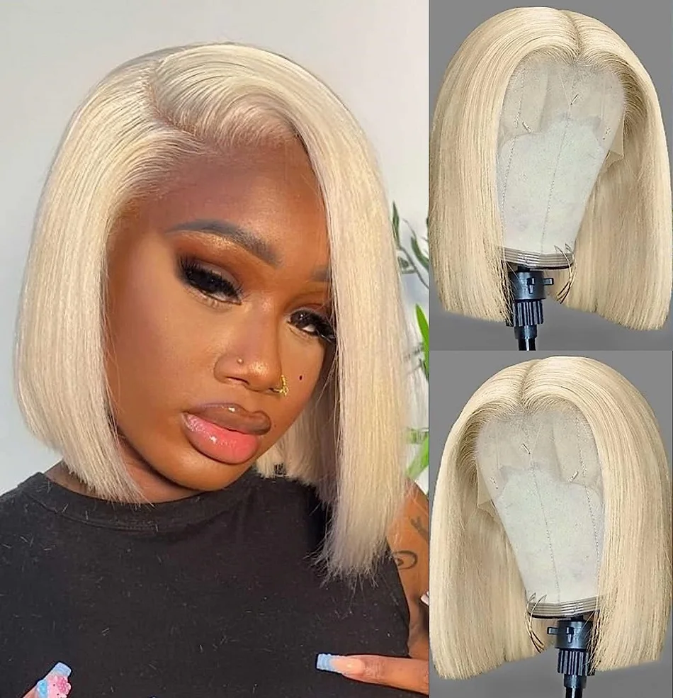 13X4 Lace Front Wigs 613 Bob Wig Pre Plucked Hairline with Baby Hair Pre Plucked - £62.88 GBP+