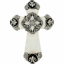Antiqued Ivory Wall Cross w Black Accents Decorative Resin Wall Decoration - $28.70