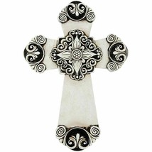 Antiqued Ivory Wall Cross w Black Accents Decorative Resin Wall Decoration - £21.46 GBP