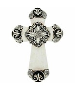 Antiqued Ivory Wall Cross w Black Accents Decorative Resin Wall Decoration - $28.70