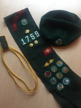Vintage 60s Girl Scout Uniform sash, patches, pins, beret and arm ropes image 1