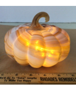 Frosted Glass Pumpkin yellow /white Swirl Thanksgiving Fall Holiday Décor - $27.13 CAD