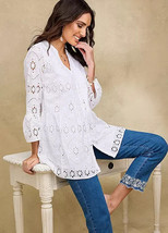 Together Ricamo Bianco Nervature Camicia Blusa Forti UK 24(fm116-8) - £35.47 GBP