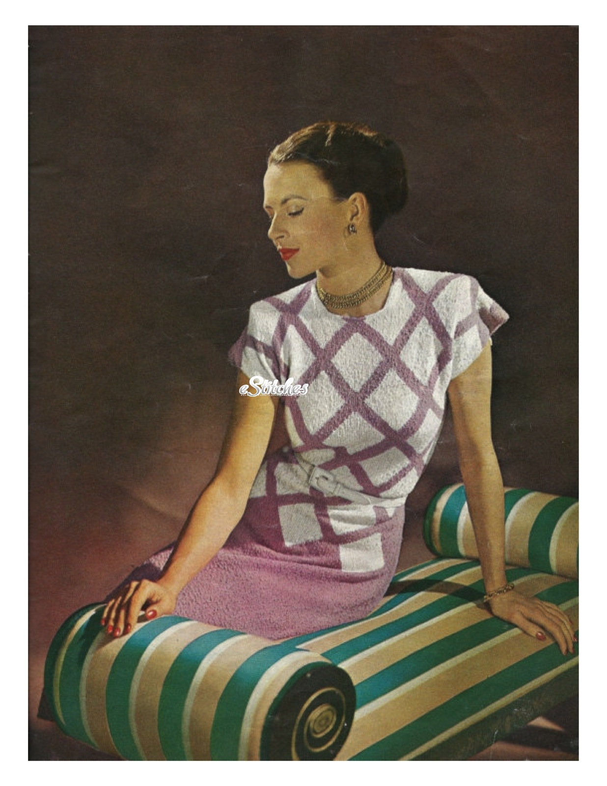 1940s Dress with Cap Sleeve Criss Cross Design - Knit Pattern (PDF 1207) - $3.75