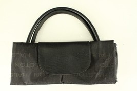 Designer HALSTON Black Leather &amp; Nylon Logo Roll Up Shopper Tote Purse Bag - £30.31 GBP