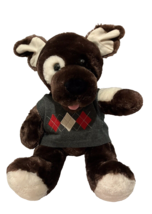 Build A Bear Plush Fudge Puppy Dark Brown White Paws Diamond Vest Soft 14 inch - £6.98 GBP